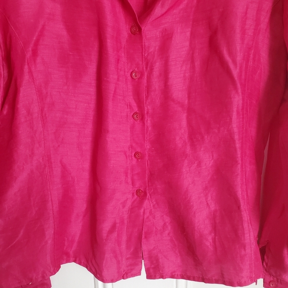 Vintage Hot Pink Silk Linen Button Down Top - Picture 3 of 6